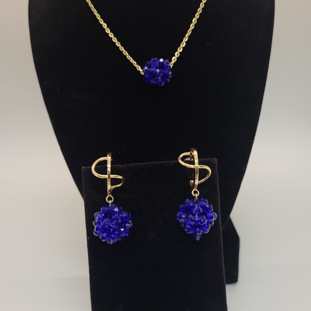 New Necklace & Earrings Set With Handmade Royal Blue Crystal Glass Beads